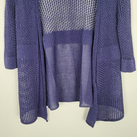 Nic+Zoe Linen Viscose Mesh Cardigan Open Front 3/4 Sleeve Knit Blue Size S - Picture 5 of 14